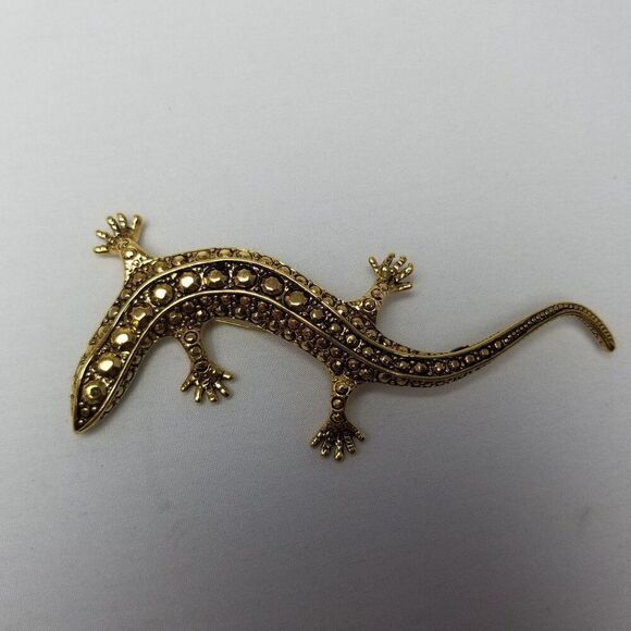 Vintage Lizard Brooch, Gold Tone Gecko, Figural Animal Signed Estate - Picture 7 of 7